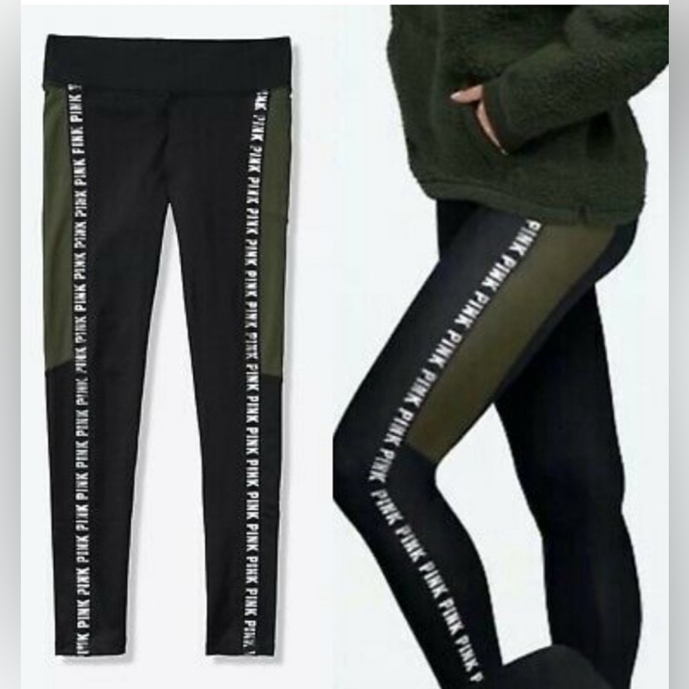 Victoria Secret Olive Green & Black Colorblock Leggings Size Small NWOT